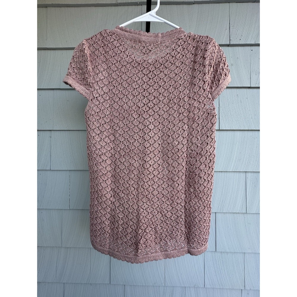 Biruni Retro Pink Lace Knit Cardigan Pearl‎ Detail Short Sleeve Small - Picture 9 of 10
